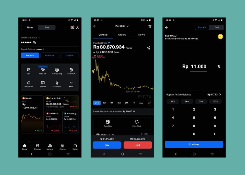 Cara Investasi, Nabung dan Trading Emas Crypto di Pintu untuk Pemula Modal Kecil di HP